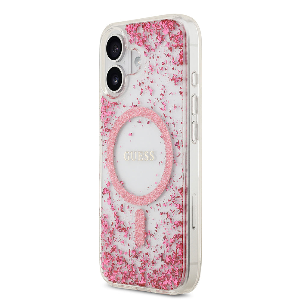 Apple iPhone 17 Kılıf Guess Orjinal Lisanslı M-safe Şarj Özellikli Transparan Resin Bottom Kapak Pembe