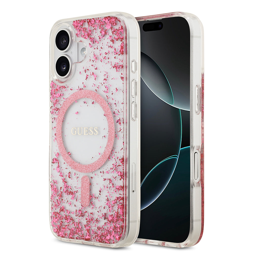 Apple iPhone 17 Kılıf Guess Orjinal Lisanslı M-safe Şarj Özellikli Transparan Resin Bottom Kapak Pembe