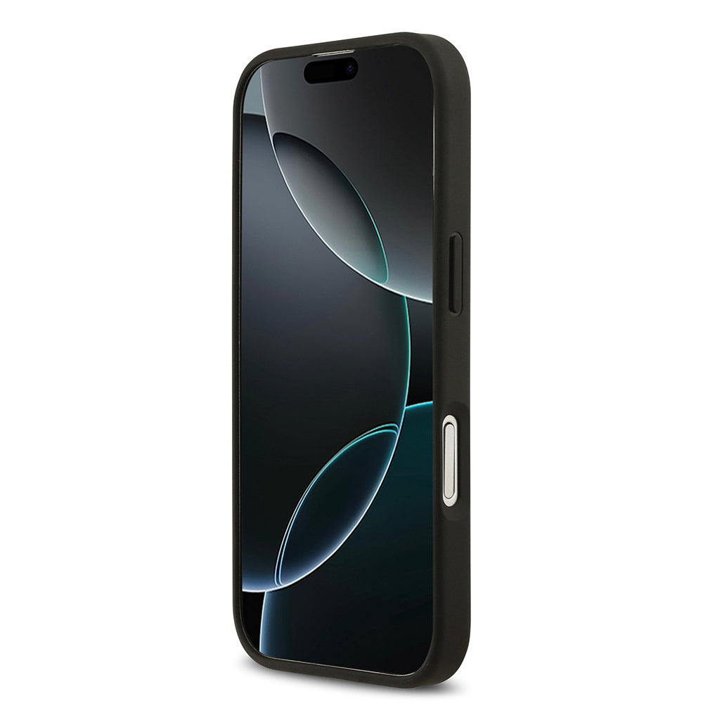 Apple iPhone 17 Kılıf Guess Orjinal Lisanslı M-safe Şarj Özellikli Yazı Logolu Circle Classic Kapak Siyah