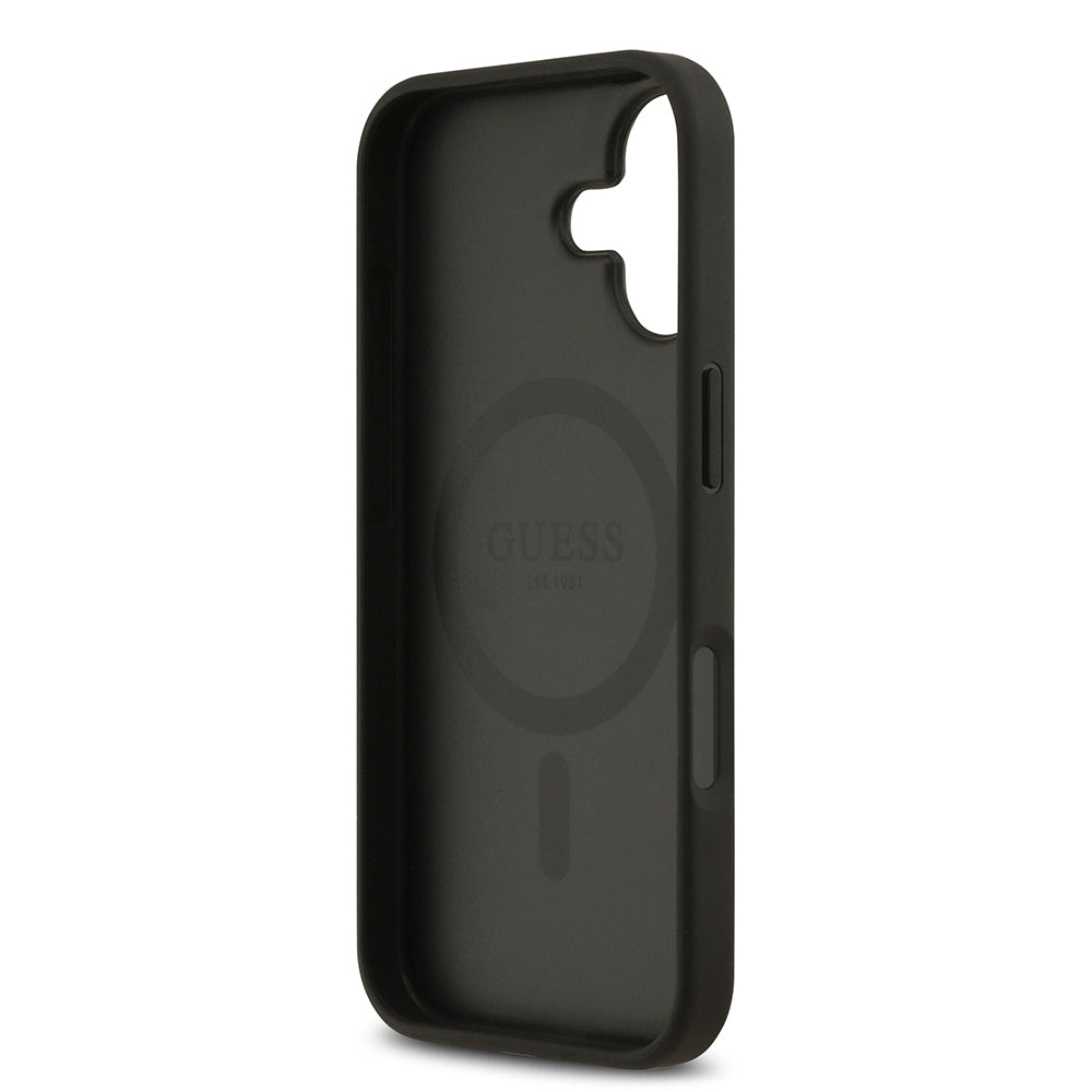 Apple iPhone 17 Kılıf Guess Orjinal Lisanslı M-safe Şarj Özellikli Yazı Logolu Circle Classic Kapak Siyah