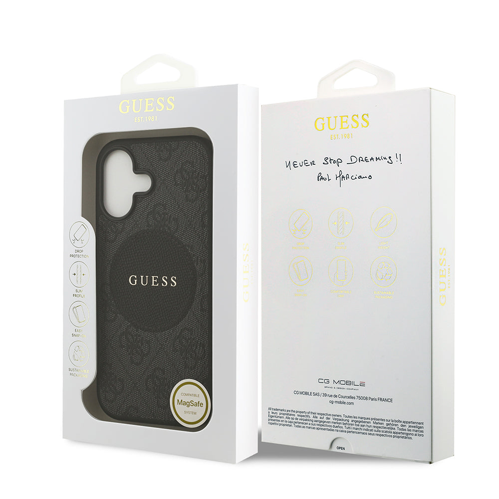 Apple iPhone 17 Kılıf Guess Orjinal Lisanslı M-safe Şarj Özellikli Yazı Logolu Circle Classic Kapak Siyah