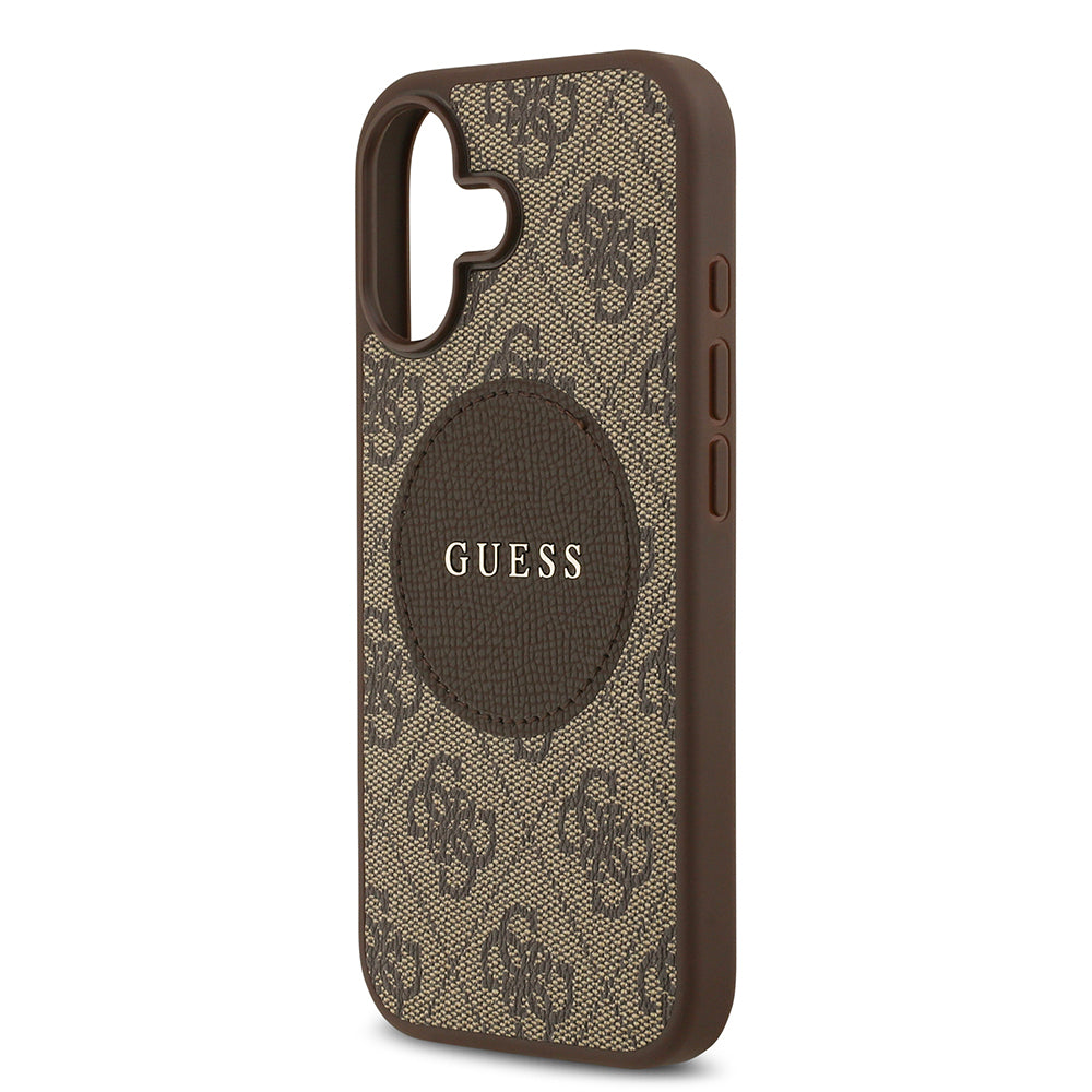 Apple iPhone 17 Kılıf Guess Orjinal Lisanslı M-safe Şarj Özellikli Yazı Logolu Circle Classic Kapak Kahverengi
