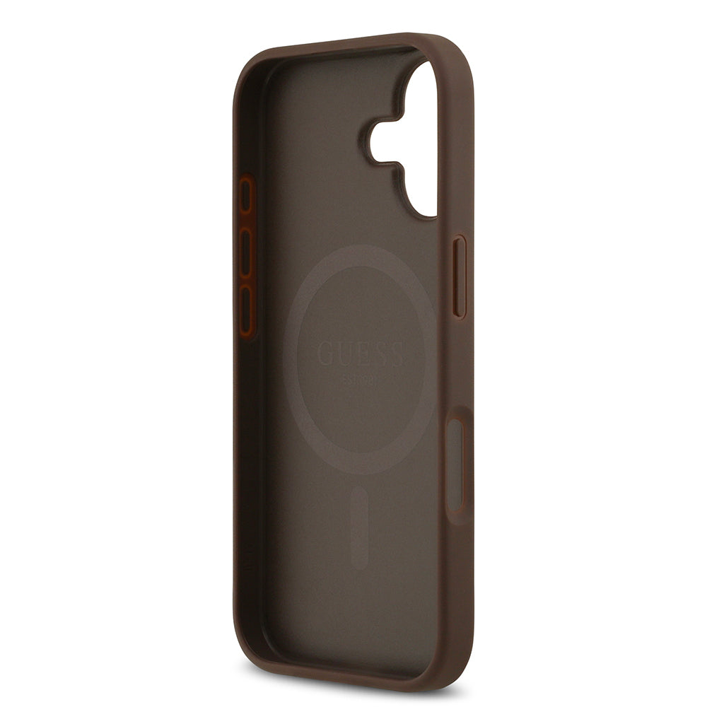 Apple iPhone 17 Kılıf Guess Orjinal Lisanslı M-safe Şarj Özellikli Yazı Logolu Circle Classic Kapak Kahverengi