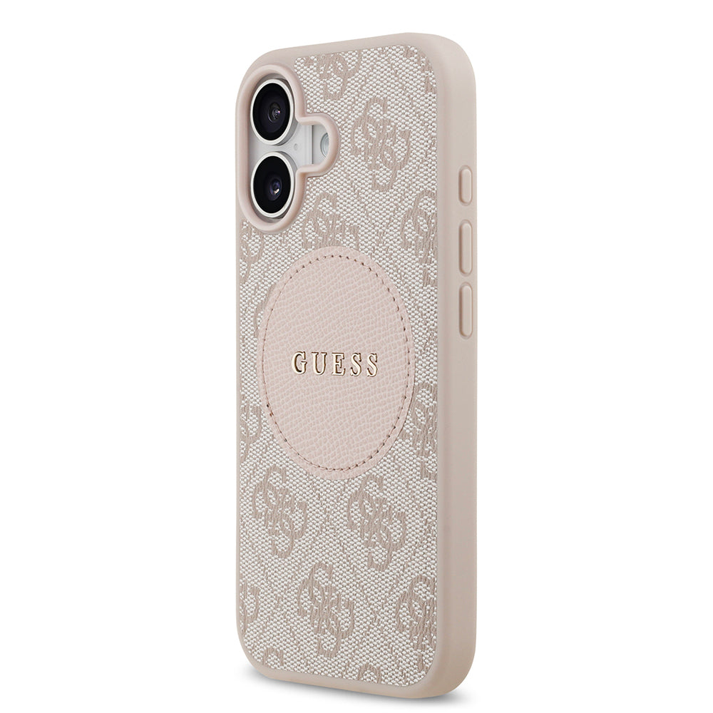 Apple iPhone 17 Kılıf Guess Orjinal Lisanslı M-safe Şarj Özellikli Yazı Logolu Circle Classic Kapak Pembe