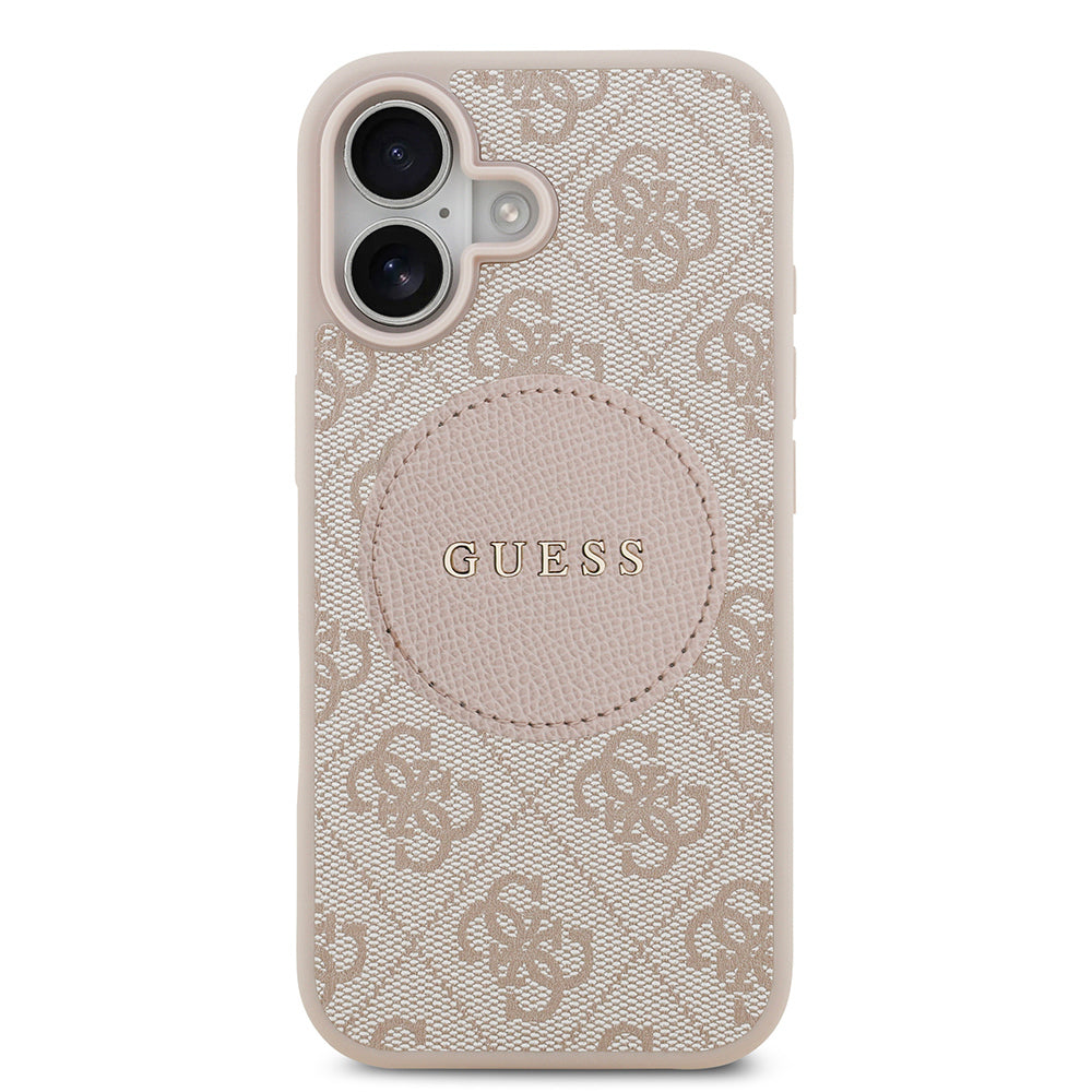 Apple iPhone 17 Kılıf Guess Orjinal Lisanslı M-safe Şarj Özellikli Yazı Logolu Circle Classic Kapak Pembe