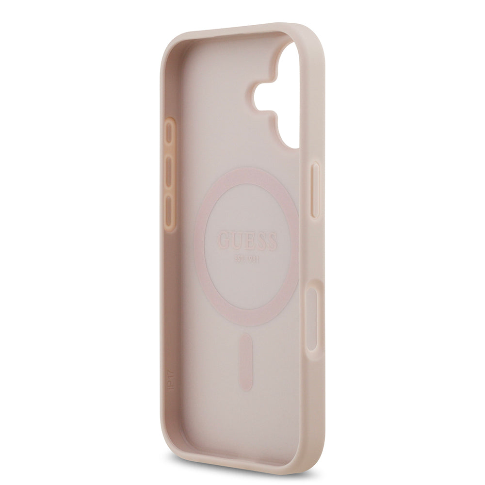 Apple iPhone 17 Kılıf Guess Orjinal Lisanslı M-safe Şarj Özellikli Yazı Logolu Circle Classic Kapak Pembe