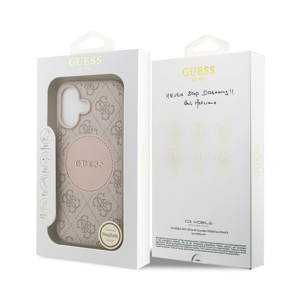 Apple iPhone 17 Kılıf Guess Orjinal Lisanslı M-safe Şarj Özellikli Yazı Logolu Circle Classic Kapak Kahverengi
