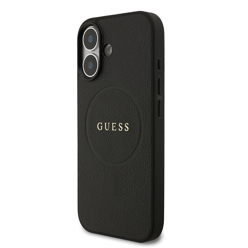 Apple iPhone 17 Kılıf Guess Orjinal Lisanslı M-safe Şarj Özellikli Yazı Logolu PU Deri Kapak Siyah