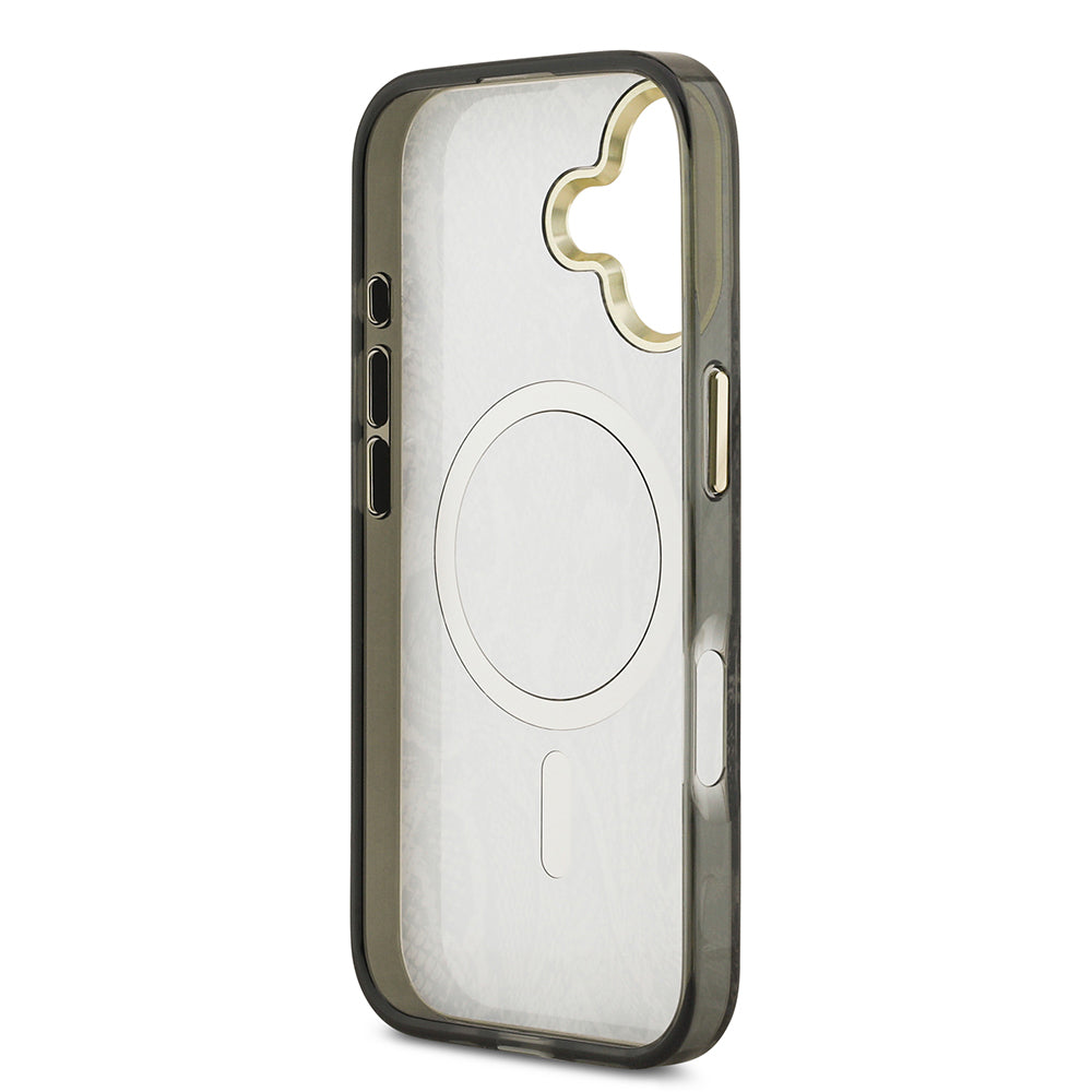 Apple iPhone 17 Kılıf Guess Orjinal Lisanslı M-safe Şarj Özellikli Yazı Logolu Python Desenli Kapak Kahverengi