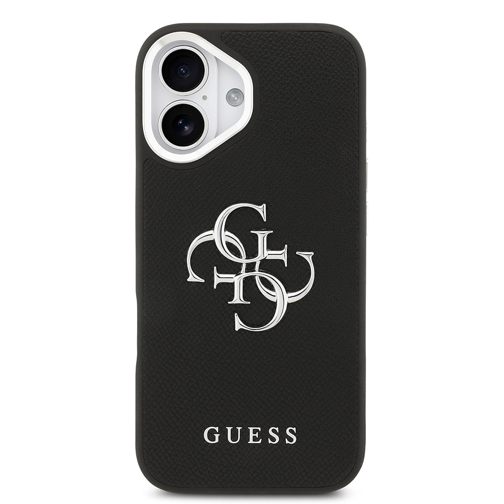 Apple iPhone 17 Kılıf Guess Orjinal Lisanslı PU Deri 4G Büyük Metal Logo Dizaynlı Kapak Siyah