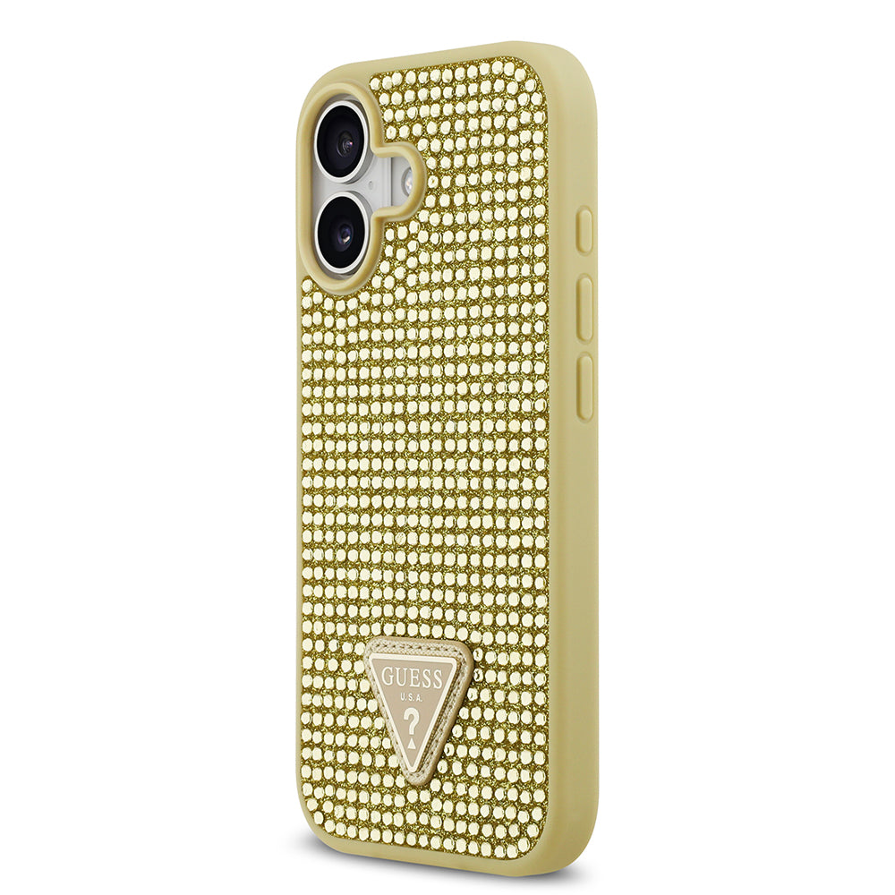 Apple iPhone 17 Kılıf Guess Orjinal Lisanslı Taşlı Arka Yüzey Üçgen Logolu Kapak Gold