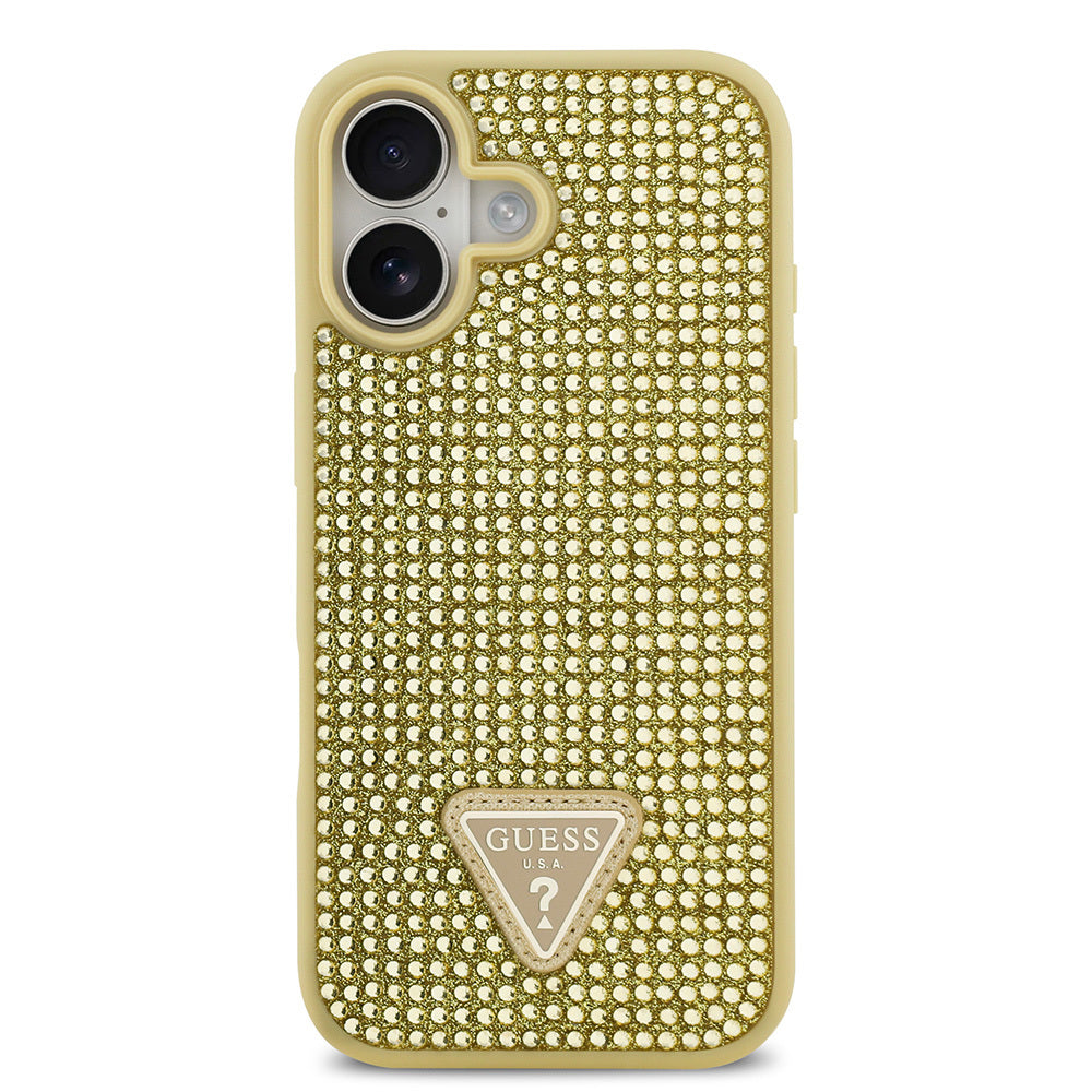 Apple iPhone 17 Kılıf Guess Orjinal Lisanslı Taşlı Arka Yüzey Üçgen Logolu Kapak Gold