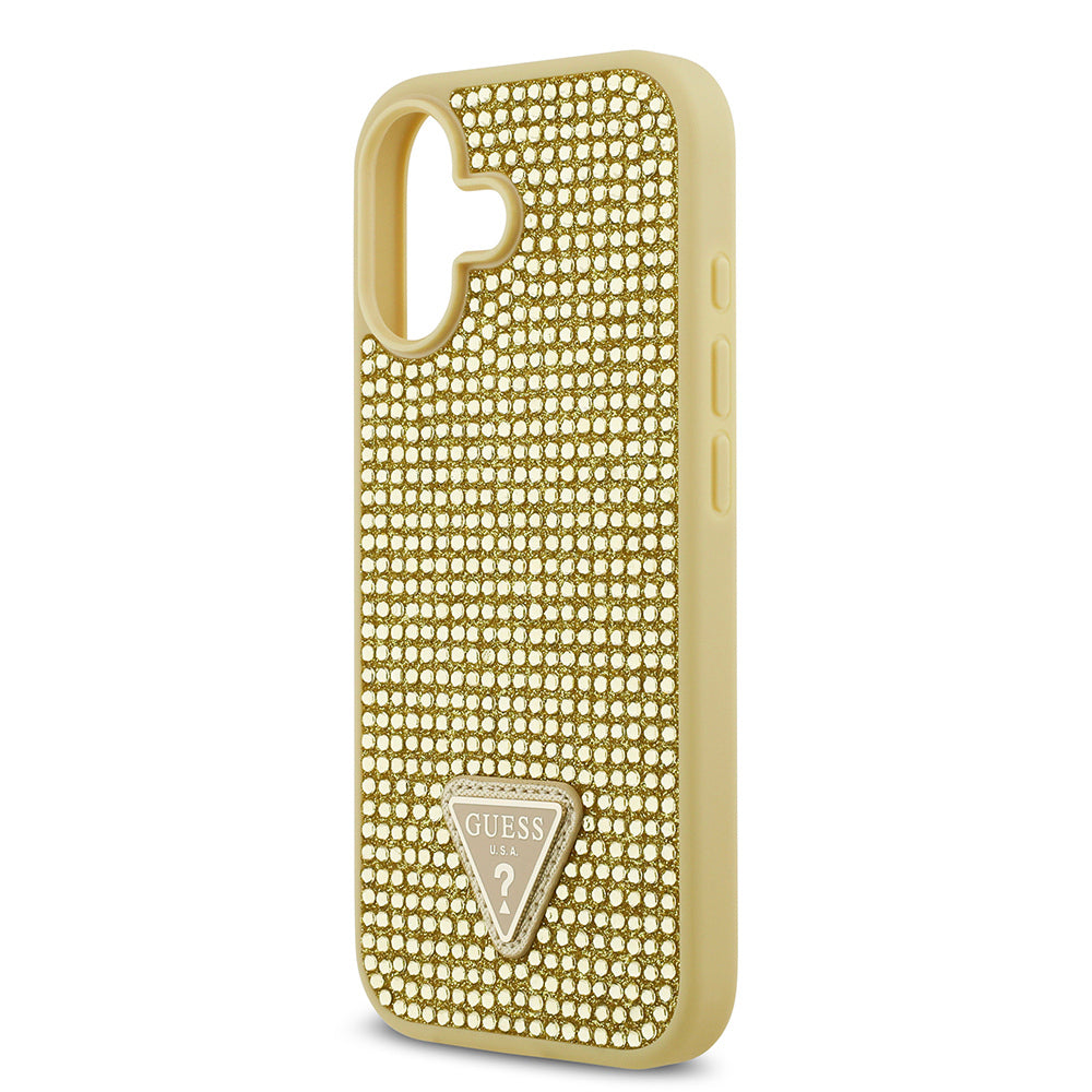 Apple iPhone 17 Kılıf Guess Orjinal Lisanslı Taşlı Arka Yüzey Üçgen Logolu Kapak Gold
