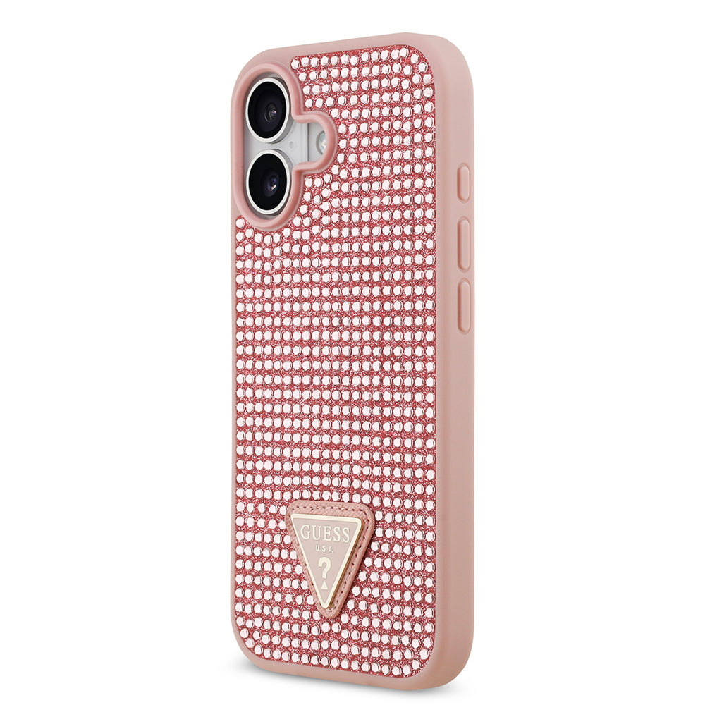 Apple iPhone 17 Kılıf Guess Orjinal Lisanslı Taşlı Arka Yüzey Üçgen Logolu Kapak Pembe