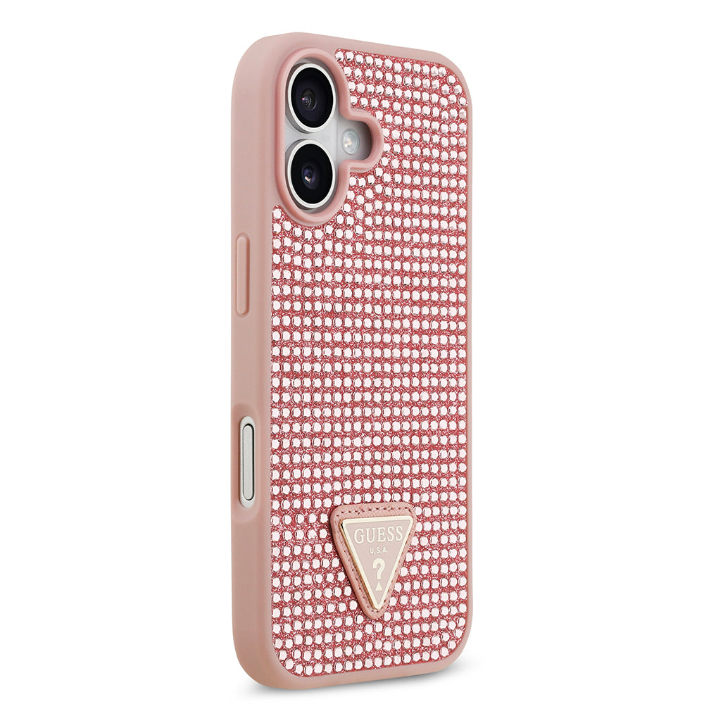 Apple iPhone 17 Kılıf Guess Orjinal Lisanslı Taşlı Arka Yüzey Üçgen Logolu Kapak Pembe