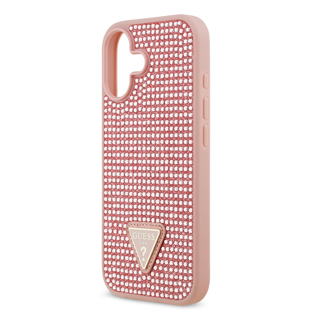 Apple iPhone 17 Kılıf Guess Orjinal Lisanslı Taşlı Arka Yüzey Üçgen Logolu Kapak Pembe