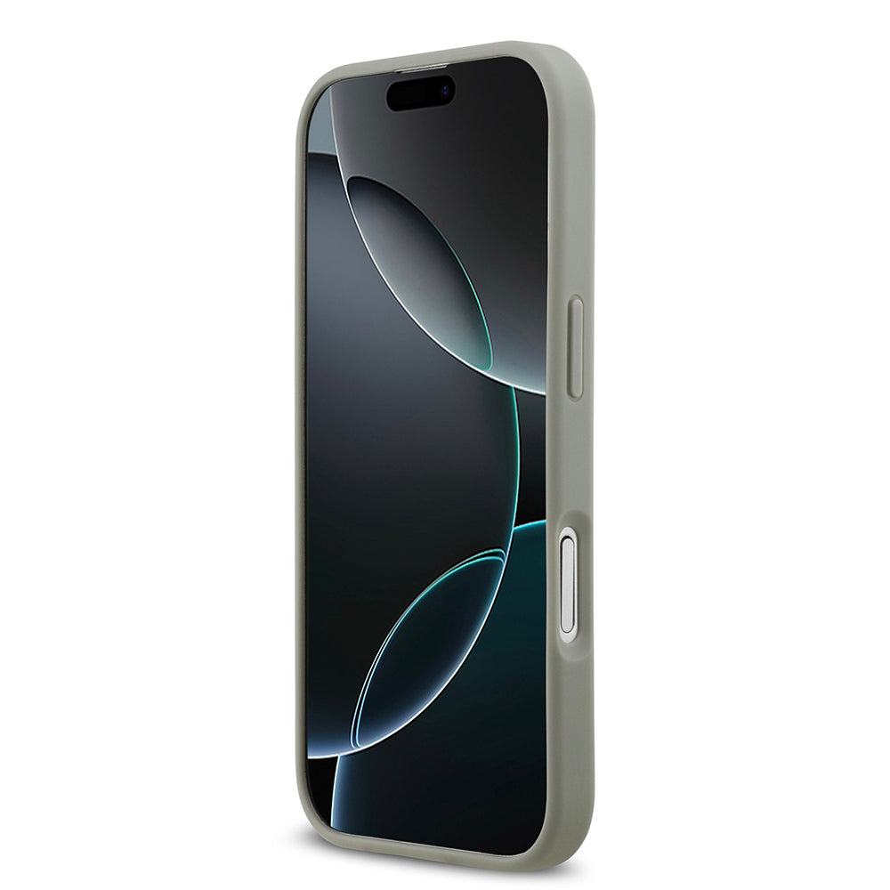 Apple iPhone 17 Kılıf Guess Orjinal Lisanslı Taşlı Arka Yüzey Üçgen Logolu Kapak Gümüş