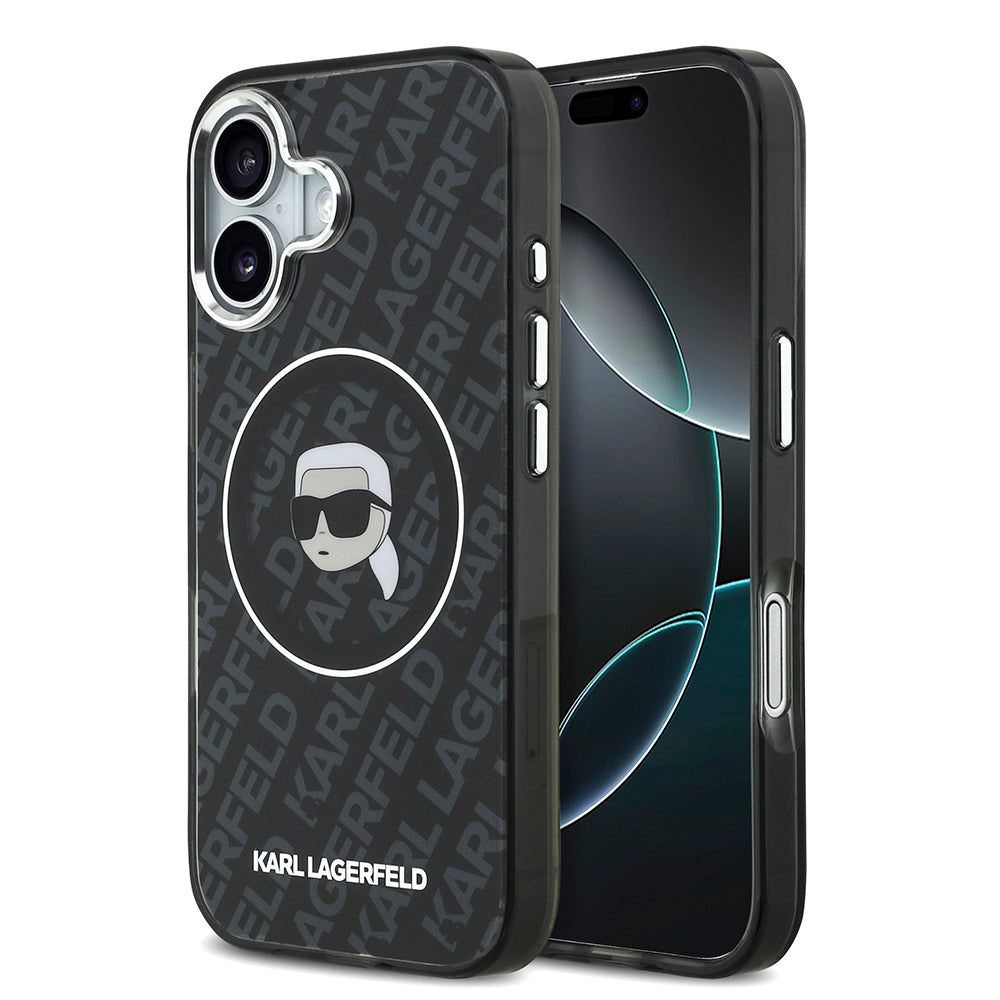 Apple iPhone 17 Kılıf Karl Lagerfeld Orjinal Lisanslı IML Baskılı KL Heads Kapak Siyah