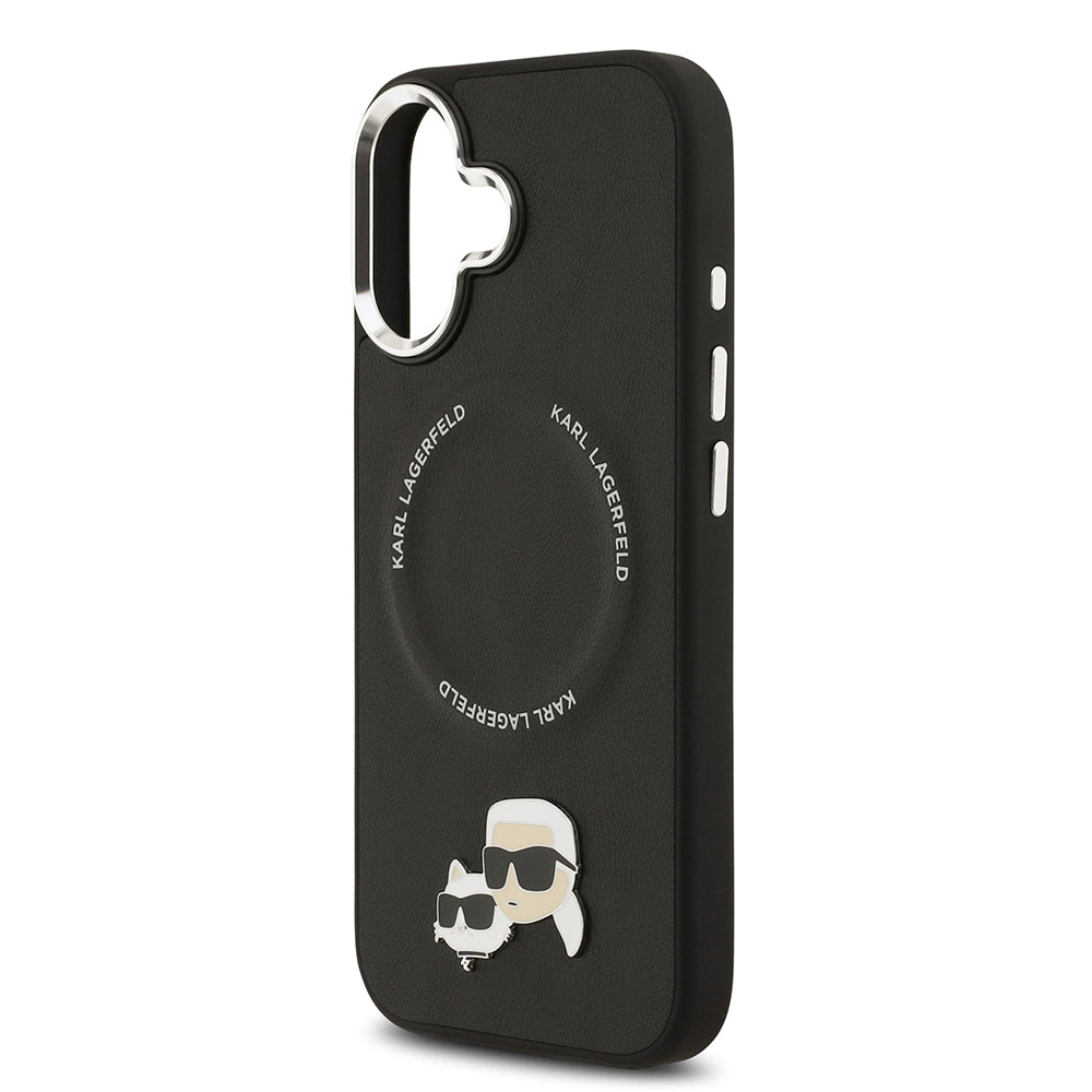 Apple iPhone 17 Kılıf Karl Lagerfeld Orjinal Lisanslı M-safe Şarj Özellikli Metal Kamera ve Buton Tasarımlı K&C PU Deri Kapak Siyah