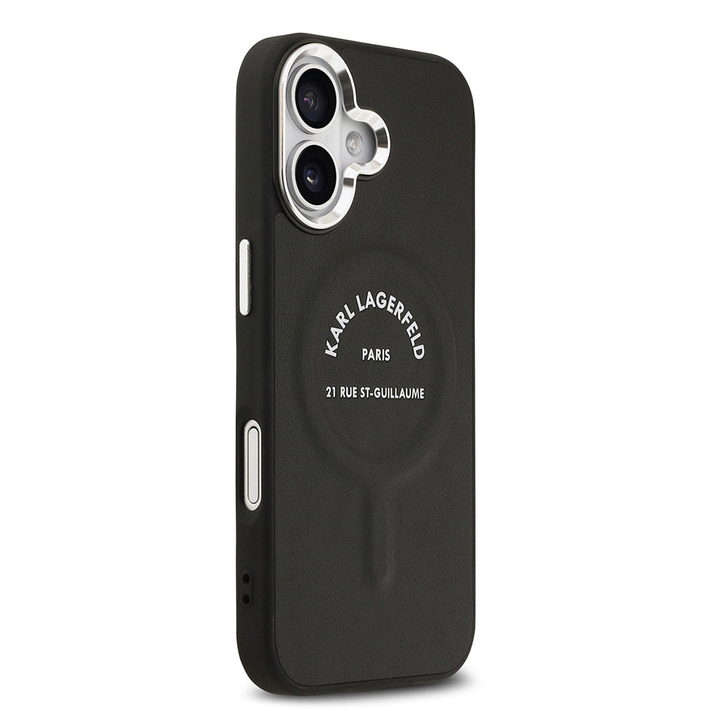 Apple iPhone 17 Kılıf Karl Lagerfeld Orjinal Lisanslı M-safe Şarj Özellikli Metal Kamera ve Buton Tasarımlı Paris RSG PU Deri Kapak Siyah