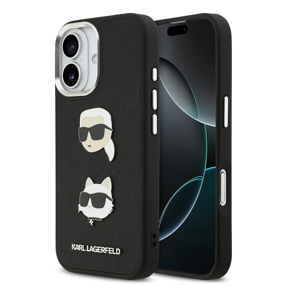 Apple iPhone 17 Kılıf Karl Lagerfeld Orjinal Lisanslı Metal Logolu K&C Heads Pin Kapak Siyah