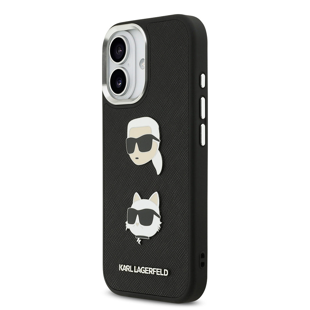 Apple iPhone 17 Kılıf Karl Lagerfeld Orjinal Lisanslı Metal Logolu K&C Heads Pin Kapak Siyah
