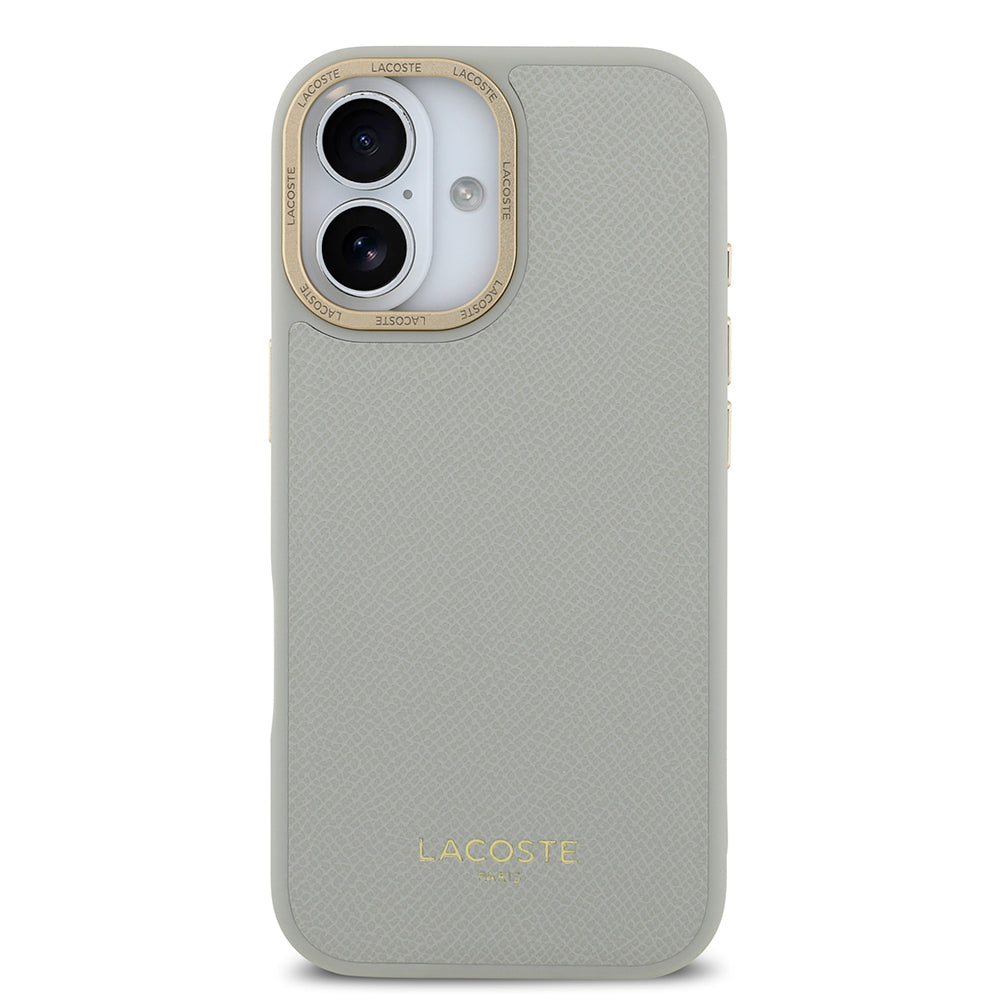 Apple iPhone 17 Kılıf Lacoste Orjinal Lisanslı M-safe Şarj Özellikli Champs Elysees PU Deri Tasarımlı Kapak Gri
