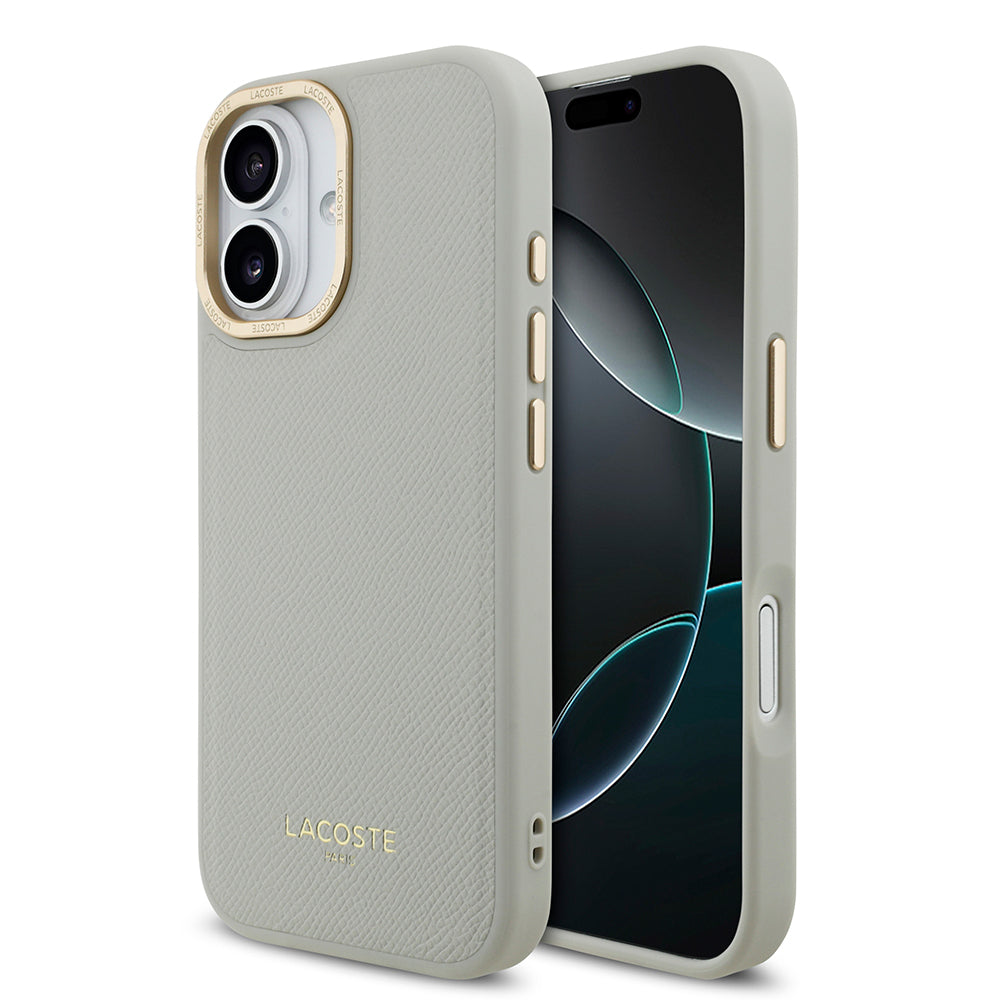 Apple iPhone 17 Kılıf Lacoste Orjinal Lisanslı M-safe Şarj Özellikli Champs Elysees PU Deri Tasarımlı Kapak Gri