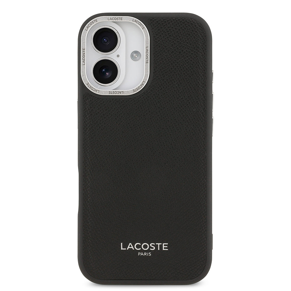 Apple iPhone 17 Kılıf Lacoste Orjinal Lisanslı M-safe Şarj Özellikli Champs Elysees PU Deri Tasarımlı Kapak Siyah