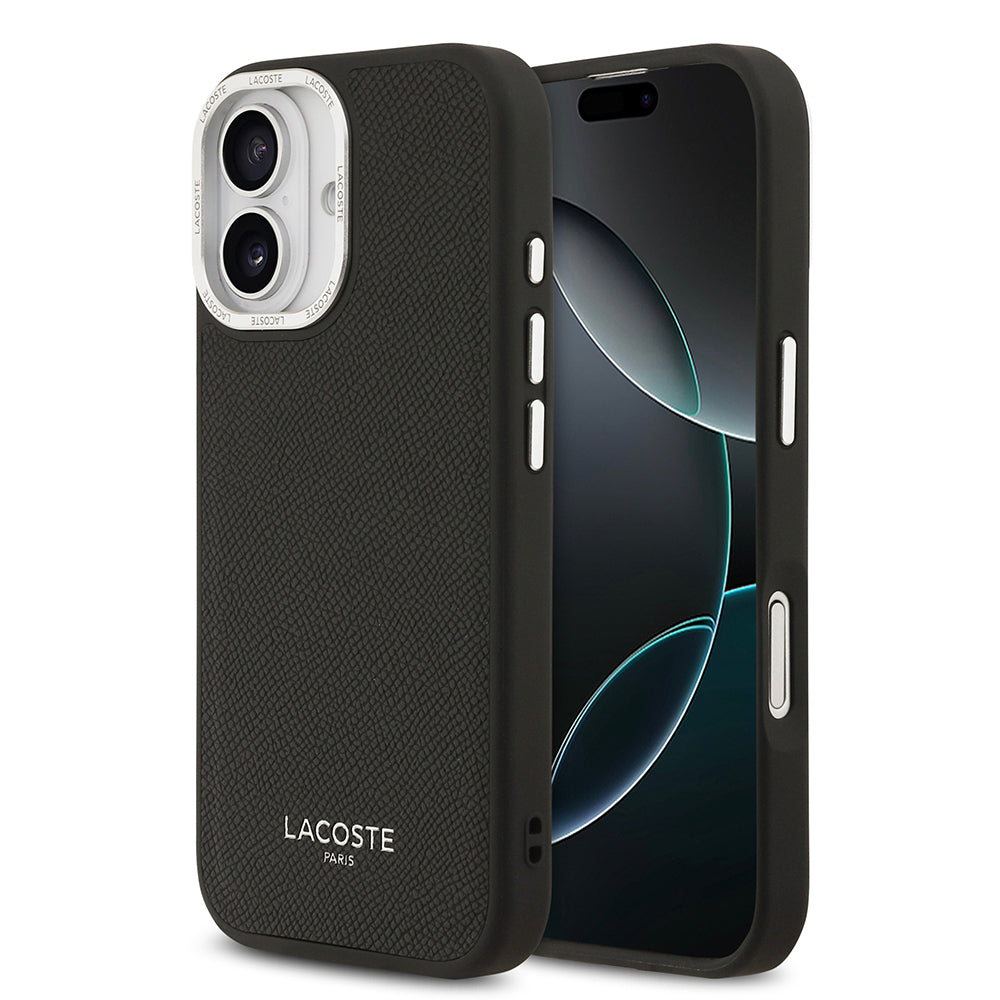 Apple iPhone 17 Kılıf Lacoste Orjinal Lisanslı M-safe Şarj Özellikli Champs Elysees PU Deri Tasarımlı Kapak Siyah