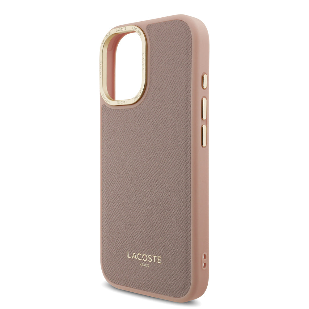 Apple iPhone 17 Kılıf Lacoste Orjinal Lisanslı M-safe Şarj Özellikli Champs Elysees PU Deri Tasarımlı Kapak Pembe