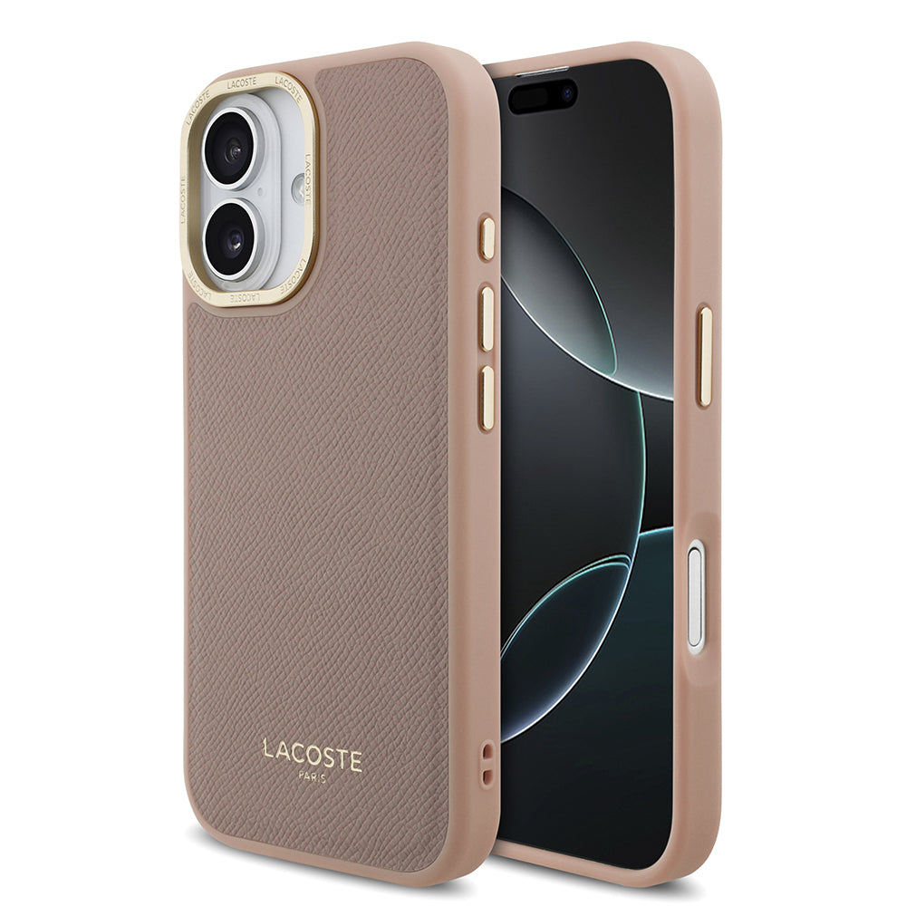 Apple iPhone 17 Kılıf Lacoste Orjinal Lisanslı M-safe Şarj Özellikli Champs Elysees PU Deri Tasarımlı Kapak Pembe