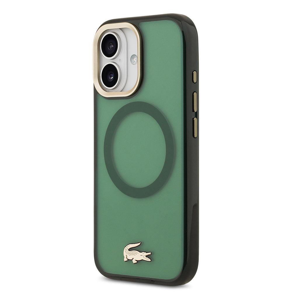 Apple iPhone 17 Kılıf Lacoste Orjinal Lisanslı M-safe Şarj Özellikli Gold Timsah Logolu Buzlu Kapak Yeşil