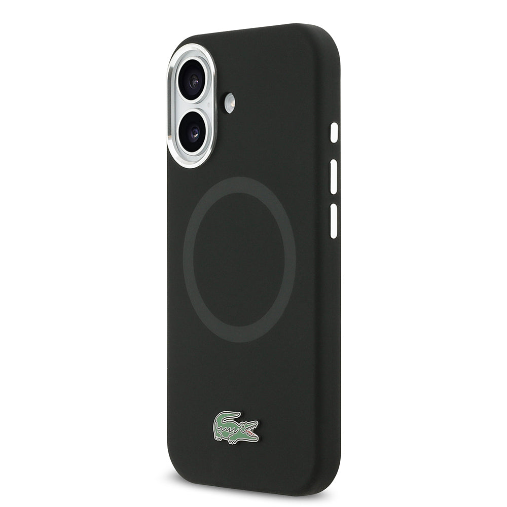 Apple iPhone 17 Kılıf Lacoste Orjinal Lisanslı M-safe Şarj Özellikli İkonik Logolu Metal Kamera Çerçeveli Silikon Kapak Siyah