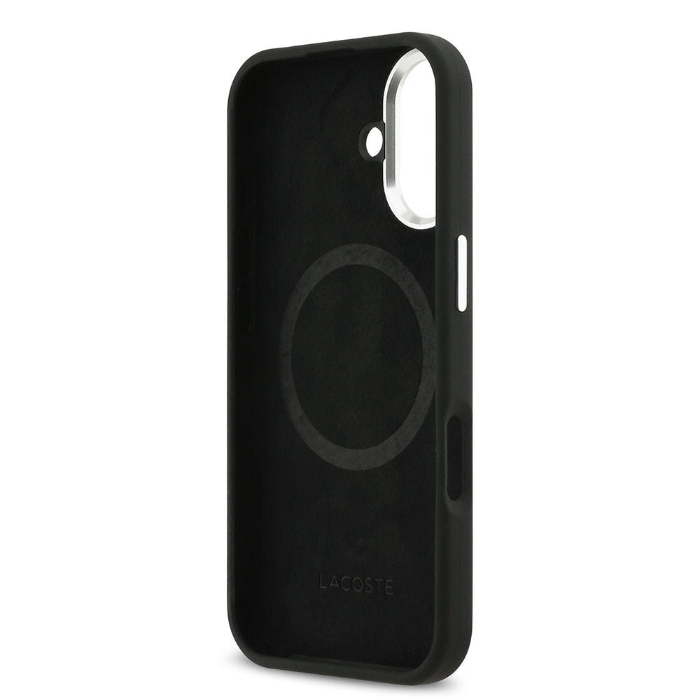 Apple iPhone 17 Kılıf Lacoste Orjinal Lisanslı M-safe Şarj Özellikli İkonik Logolu Metal Kamera Çerçeveli Silikon Kapak Siyah