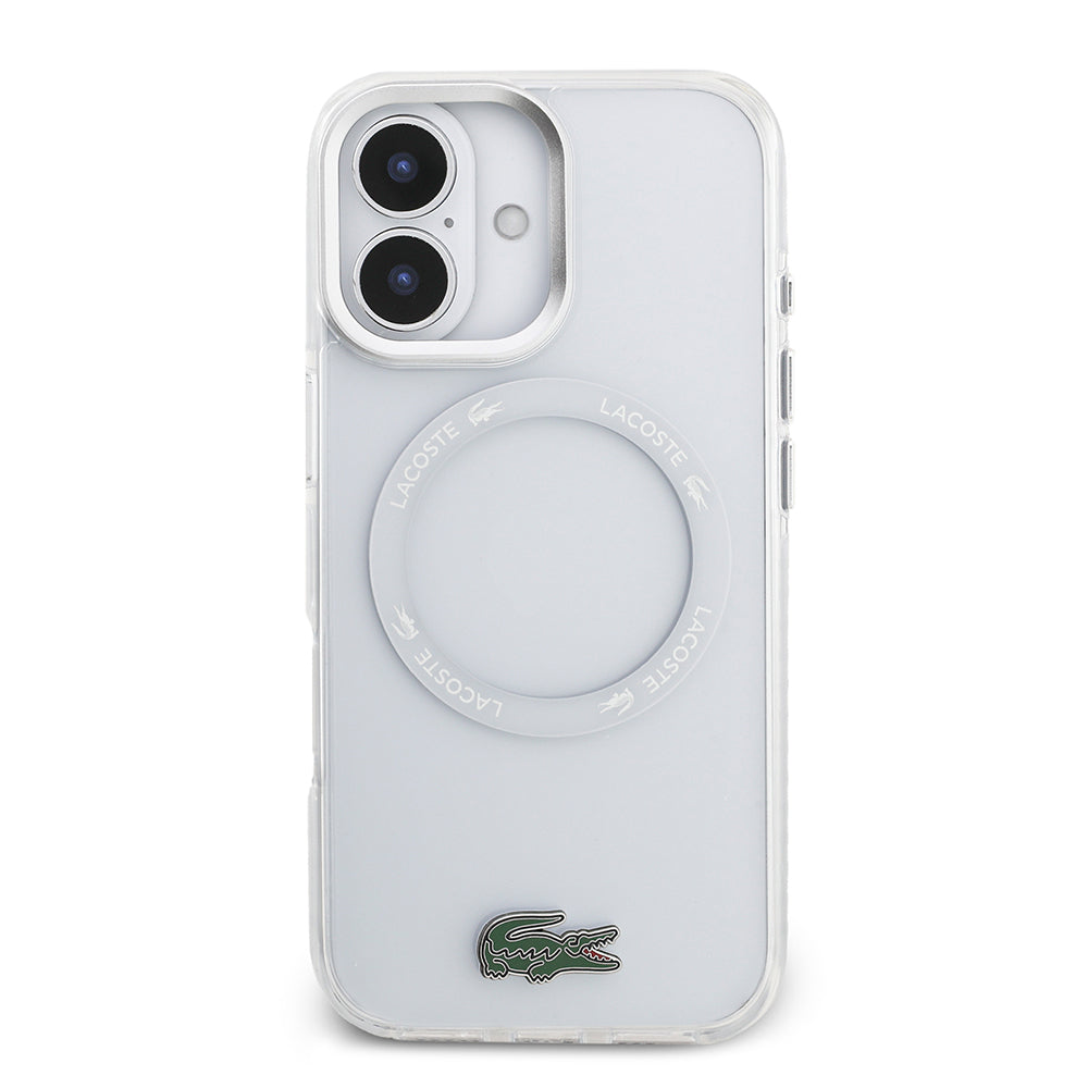 Apple iPhone 17 Kılıf Lacoste Orjinal Lisanslı M-safe Şarj Özellikli İkonik Timsah Logolu Buzlu Kapak Beyaz