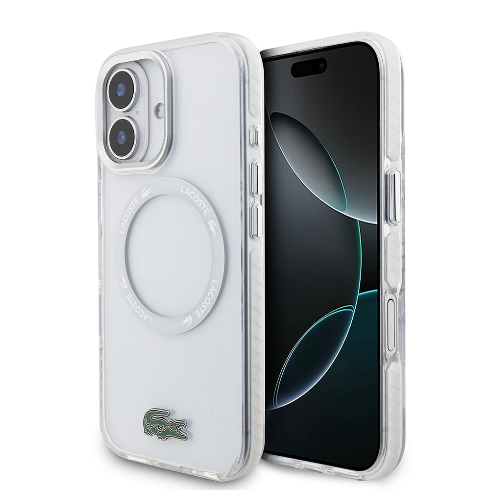 Apple iPhone 17 Kılıf Lacoste Orjinal Lisanslı M-safe Şarj Özellikli İkonik Timsah Logolu Buzlu Kapak Beyaz