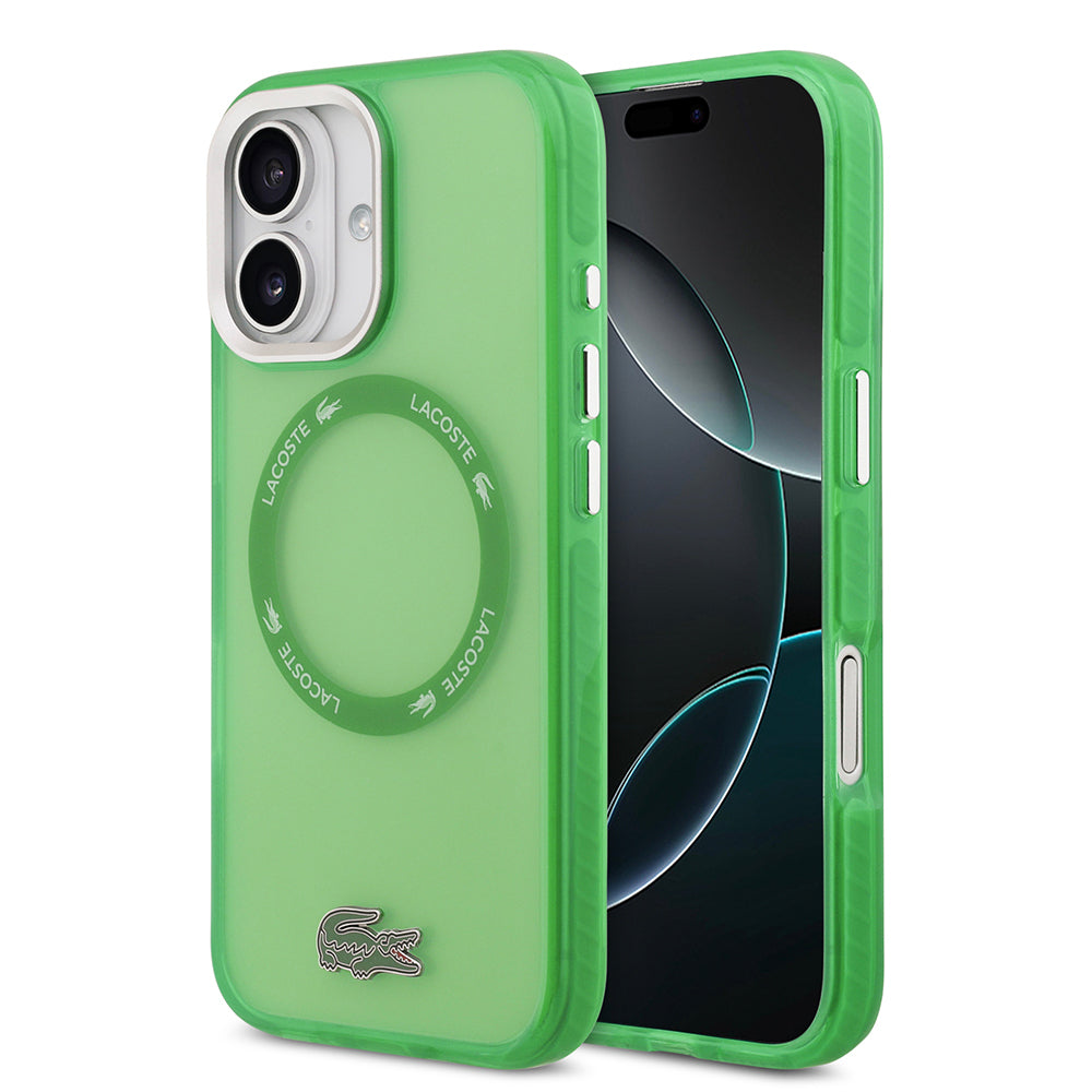 Apple iPhone 17 Kılıf Lacoste Orjinal Lisanslı M-safe Şarj Özellikli İkonik Timsah Logolu Buzlu Kapak Yeşil