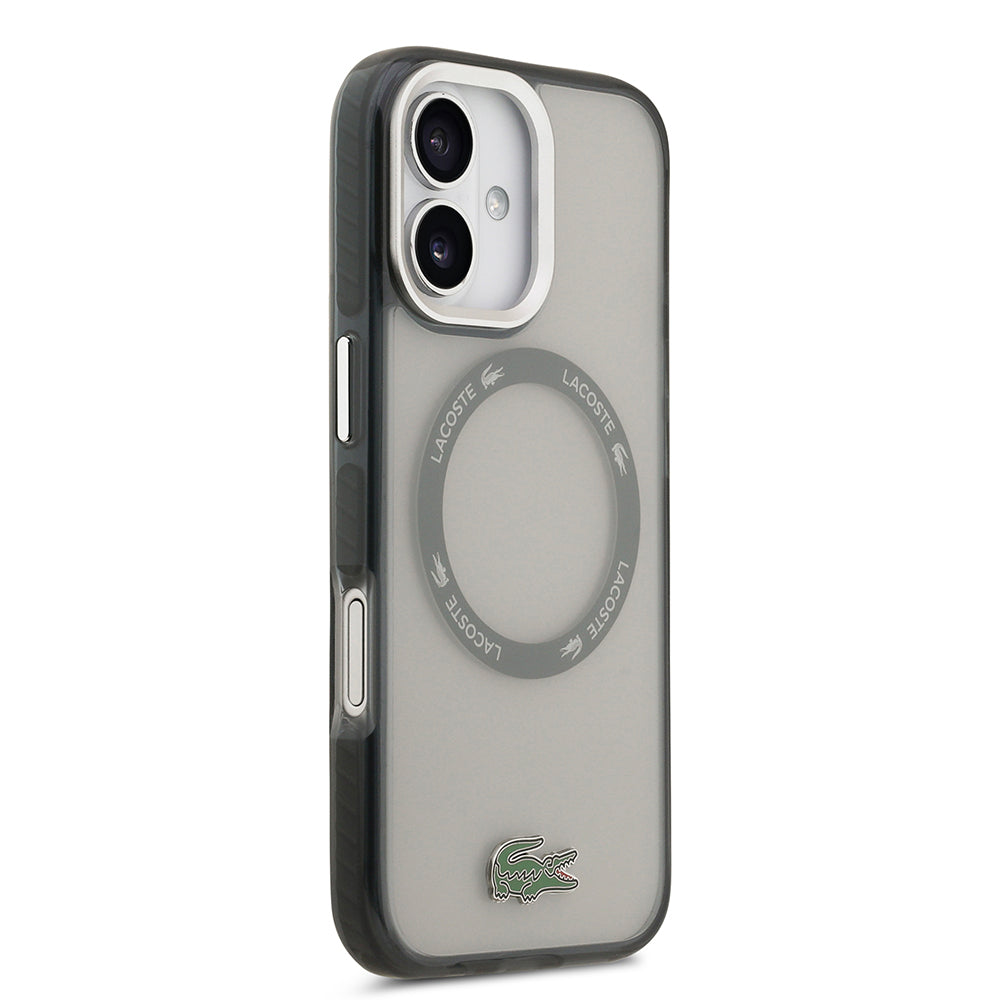 Apple iPhone 17 Kılıf Lacoste Orjinal Lisanslı M-safe Şarj Özellikli İkonik Timsah Logolu Buzlu Kapak Gri