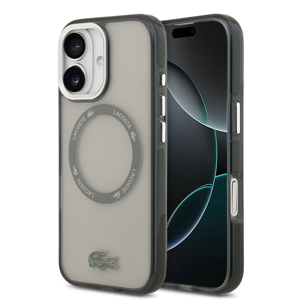 Apple iPhone 17 Kılıf Lacoste Orjinal Lisanslı M-safe Şarj Özellikli İkonik Timsah Logolu Buzlu Kapak Gri