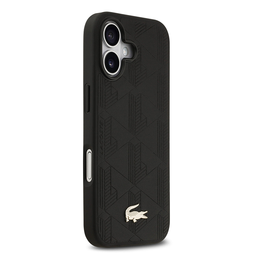 Apple iPhone 17 Kılıf Lacoste Orjinal Lisanslı M-safe Şarj Özellikli PU Deri Tasarımlı Karışık Monogram Desenli Kapak  Bej