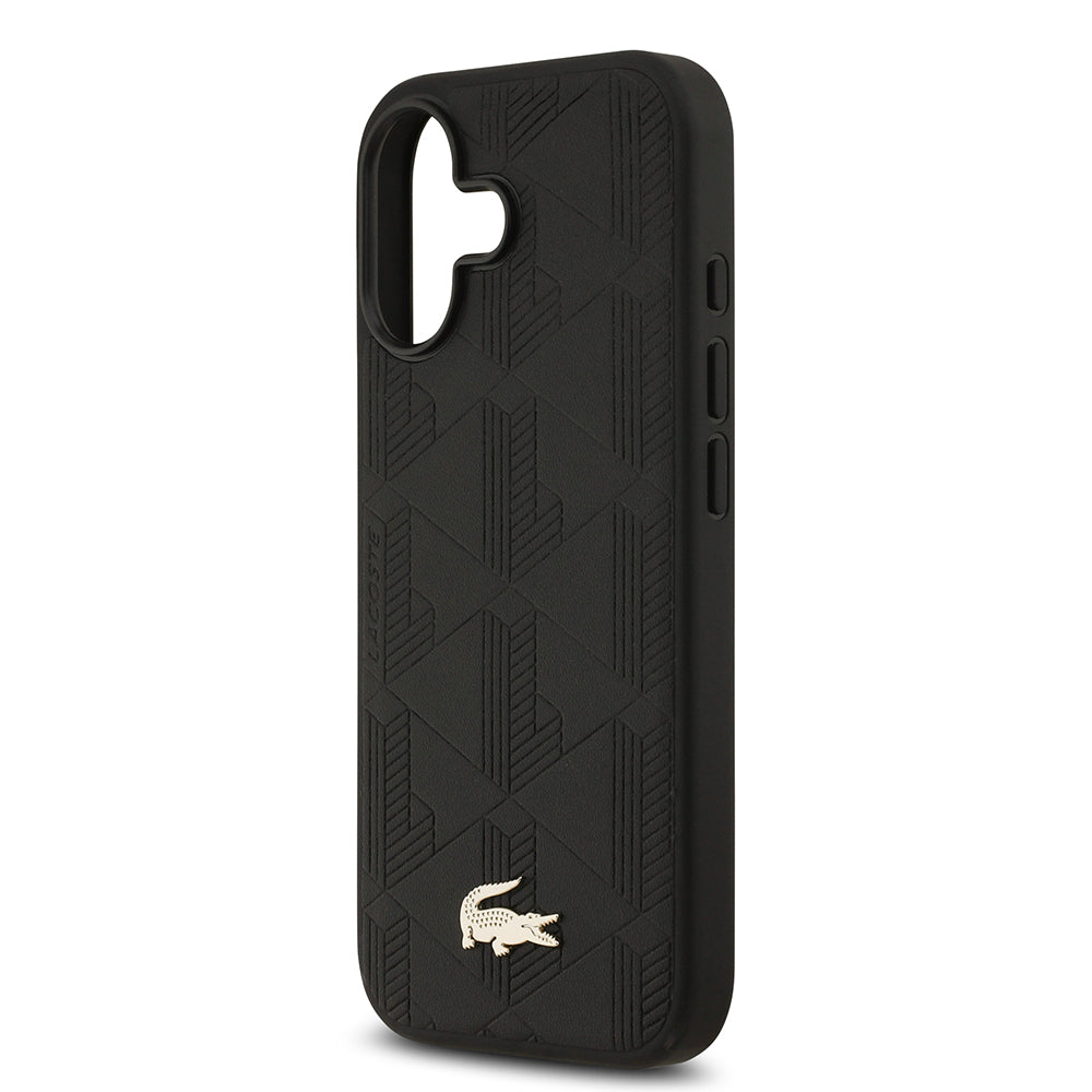 Apple iPhone 17 Kılıf Lacoste Orjinal Lisanslı M-safe Şarj Özellikli PU Deri Tasarımlı Karışık Monogram Desenli Kapak  Bej