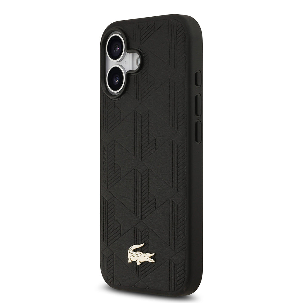 Apple iPhone 17 Kılıf Lacoste Orjinal Lisanslı M-safe Şarj Özellikli PU Deri Tasarımlı Karışık Monogram Desenli Kapak  Bej