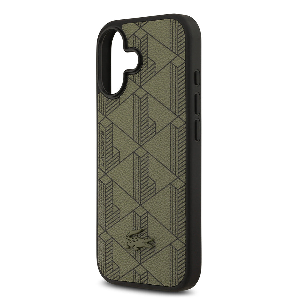 Apple iPhone 17 Kılıf Lacoste Orjinal Lisanslı M-safe Şarj Özellikli PU Deri Tasarımlı Kartlıklı Karışık Monogram Desenli Kapak Yeşil