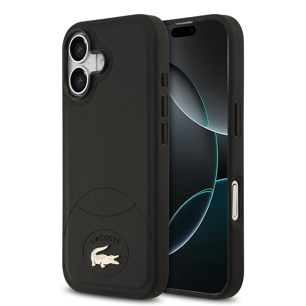 Apple iPhone 17 Kılıf Lacoste Orjinal Lisanslı M-safe Şarj Özellikli PU Deri Tasarımlı Metal Logolu Kapak Siyah