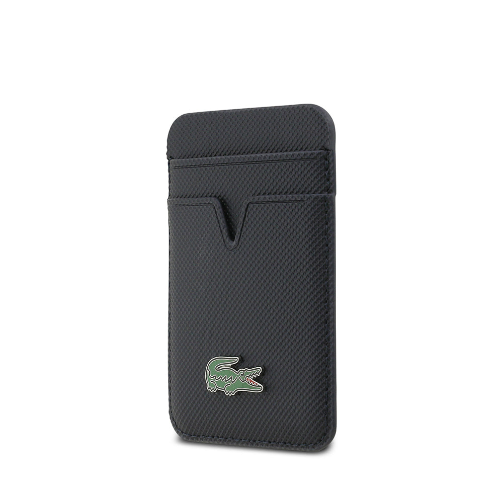 Apple iPhone 17 Kılıf Lacoste Orjinal Lisanslı M-safe Şarj Özellikli PU Pike Desenli Metal Logolu Kartlıklı Kapak Lacivert