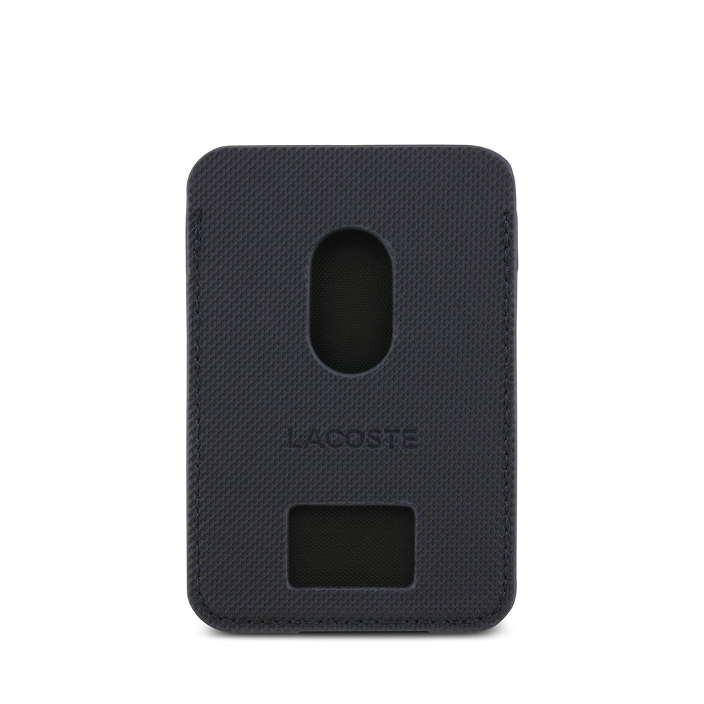 Apple iPhone 17 Kılıf Lacoste Orjinal Lisanslı M-safe Şarj Özellikli PU Pike Desenli Metal Logolu Kartlıklı Kapak Lacivert