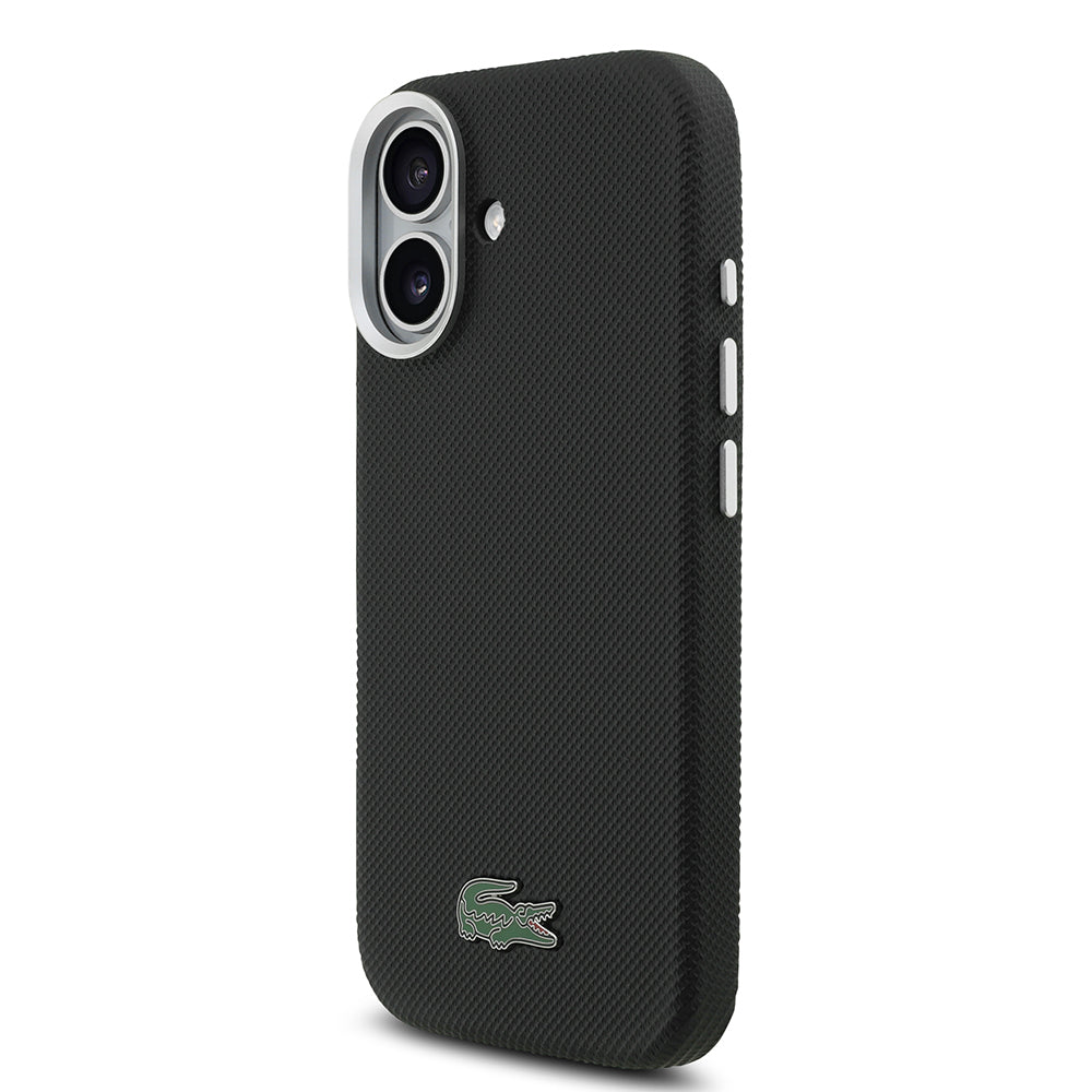 Apple iPhone 17 Kılıf Lacoste Orjinal Lisanslı M-Safe Şarj Özellikli PVC Pike Desenli Arka Yüzey İkonik Timsah Dokuma Logolu Kapak Lacivert
