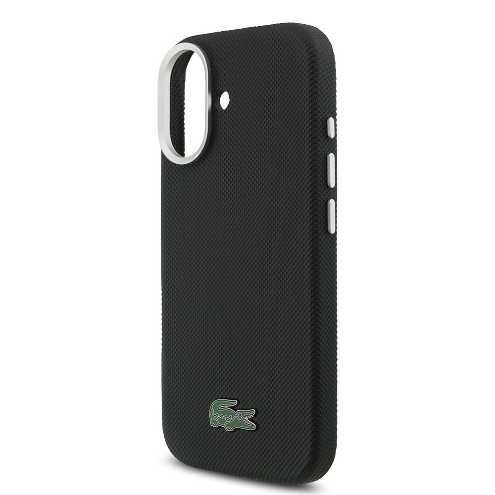 Apple iPhone 17 Kılıf Lacoste Orjinal Lisanslı M-Safe Şarj Özellikli PVC Pike Desenli Arka Yüzey İkonik Timsah Dokuma Logolu Kapak Siyah