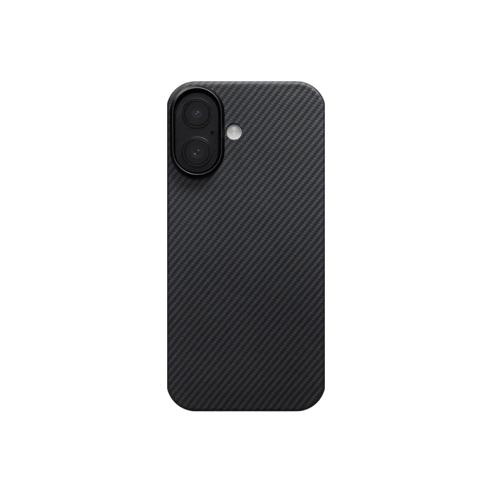 Apple iPhone 17 Kılıf M-safe Şarj Özellikli 1500D Aramid Fiber Pitaka Ultra-Slim Classic Serisi Black-Grey Twill Kapak Siyah-Gri
